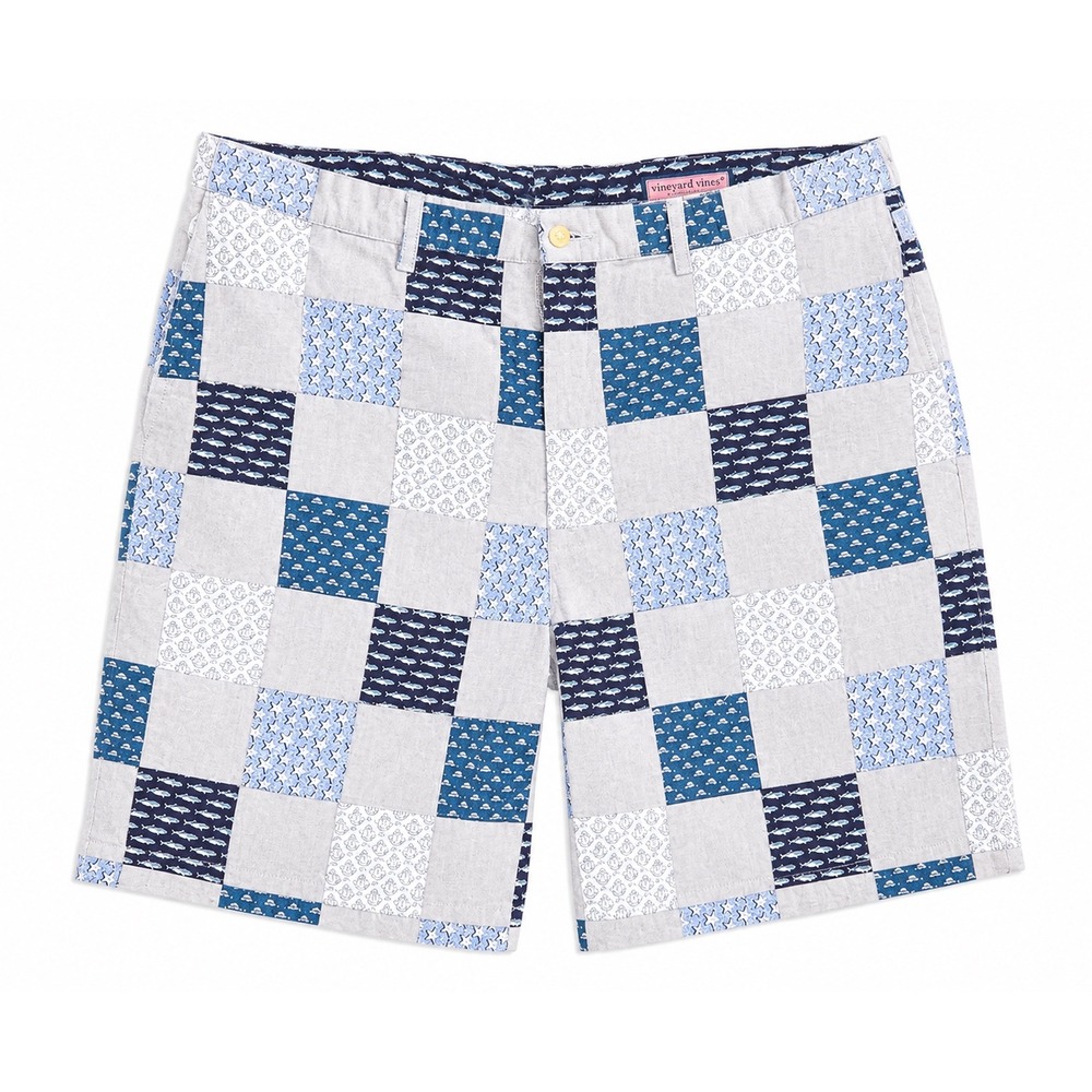 Vineyard Vines Men's Patchwork Nautical Shorts Blue Anchor Fish Cotton Size 40